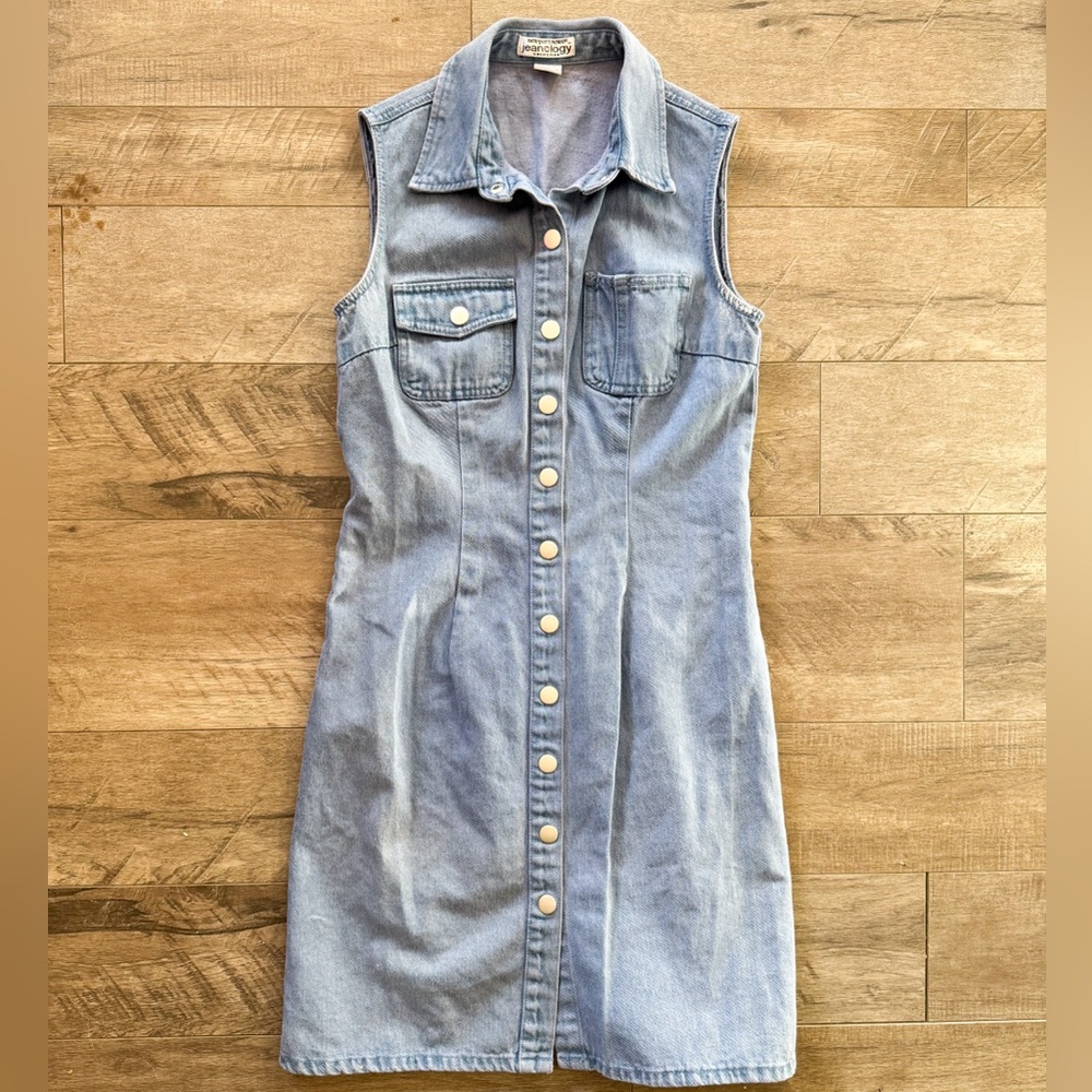 Vintage Jeanology Denim Button Front Dress Sleeveless Western Rodeo Midi Dress